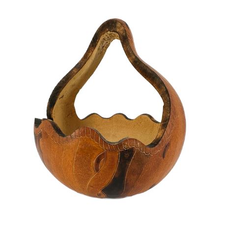 Vintage Hand Etched & Dyed Gourd Basket