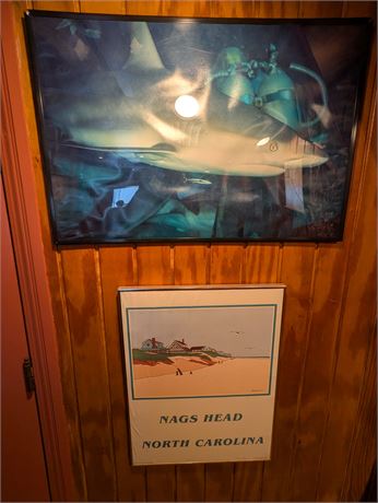 Lot 2 pictures - framed Nags Head Print + photo shark framed