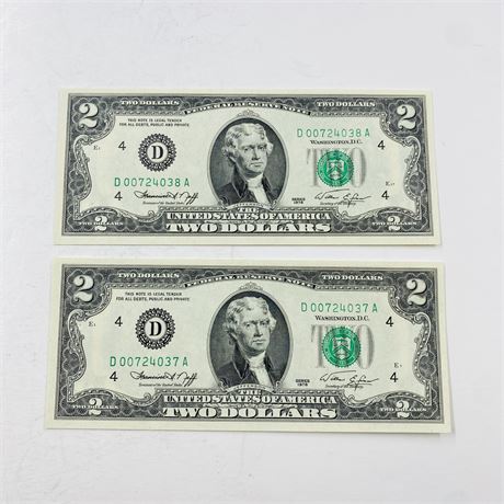 2 Consecutive 1976 $2 Bills