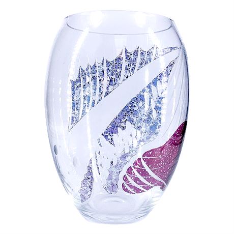 Clear Etched Art Glass Fish Vase