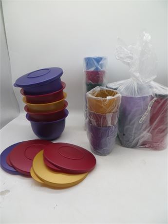 NEW VINTAGE TUPPERWARE BOWLS & SPIRAL TUMBLERS JEWEL TONE