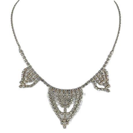 Vintage Rhinestone Drape Necklace, Art Deco Style, Statement Necklace