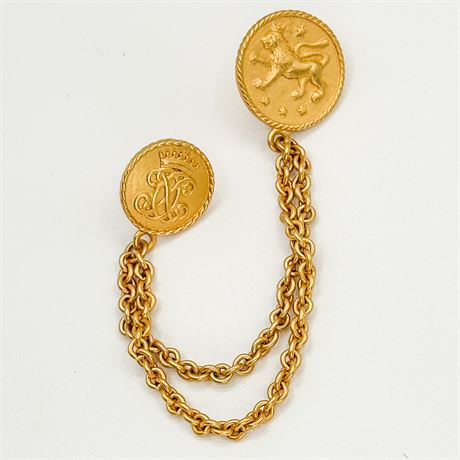 Vintage Gold Tone Double Brooch with Chain