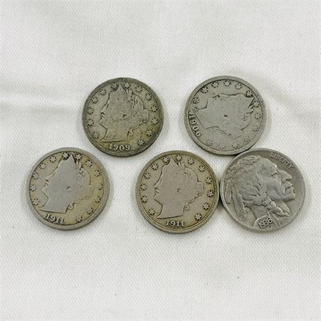 5 Liberty + Buffalo Nickel Lot
