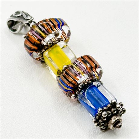 Vintage Sterling Silver & Art Glass Pendant