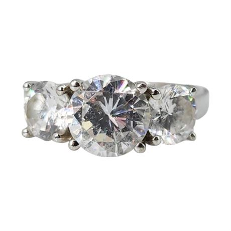 Vintage DIAMONIQUE Sterling Silver Three Stone CZ Ring, Sz 6.5