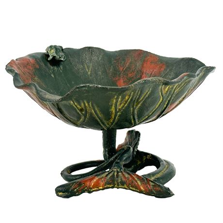 Antique Bronze Ikebana Lotus Blossom Compote Bowl