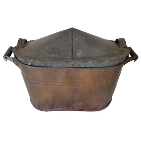 Antique Primitive Copper Boiler Wash Tub w/ Lid