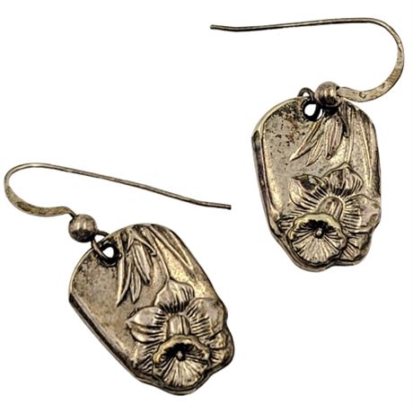 Silver Tone Daffodil Spoon Handle Dangle Earrings