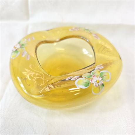 Hand blown & Painted Yellow Glass Ashtray
