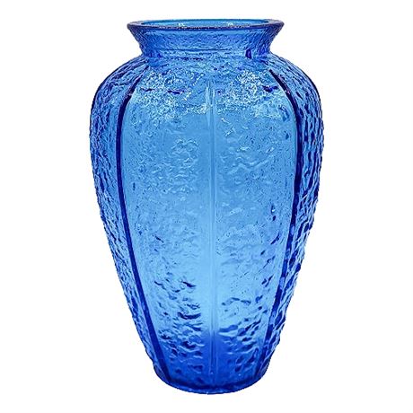 Mid-Century Italian Blue Bark Ice Glass Vase