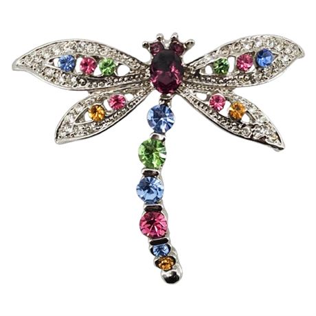 Vintage Colorful Rhinestone Dragonfly Brooch
