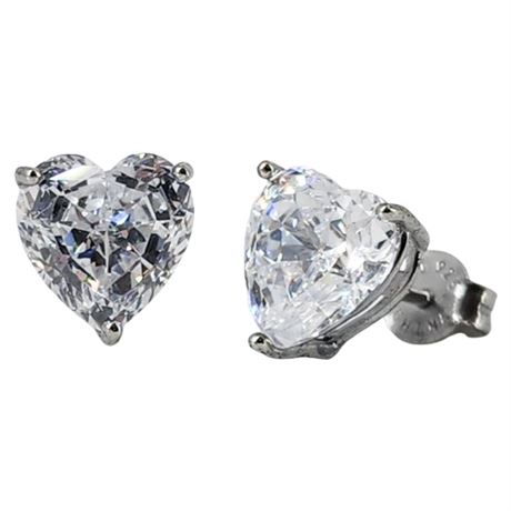Signed DEE BERKELEY Sterling Silver 8mm CZ Heart Earrings, New