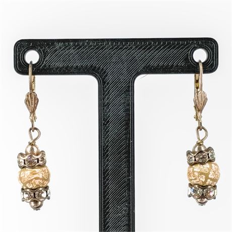 Vintage Rhinestone & Etched Bead Drop Earrings