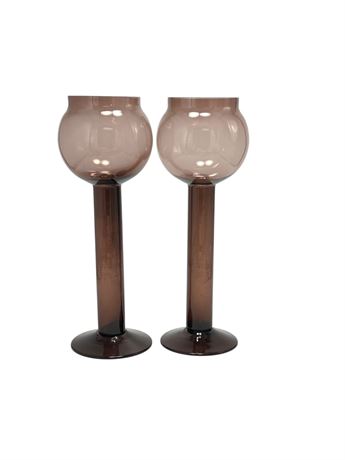 Vtg Blown Glass Pedastal Floating Candle Holders - Pair