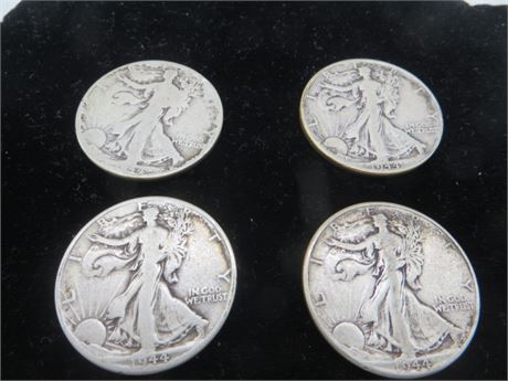 Four 1944 Walking Liberty Half Silver Dollars