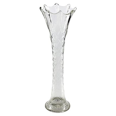 Mid-Century 13" UV Reactive Dugan Glass 'Spiralex' Twisted Rib Swung Vase