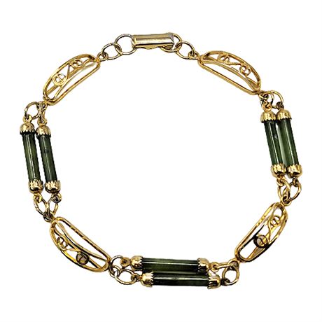 Vintage Gold Filled Imitation Jade Bracelet