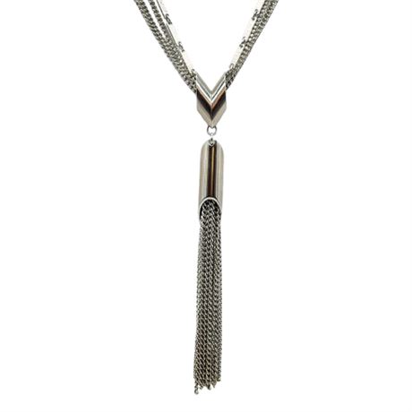 Vintage Silver Tone Multi-Strand Tassel Statement Necklace