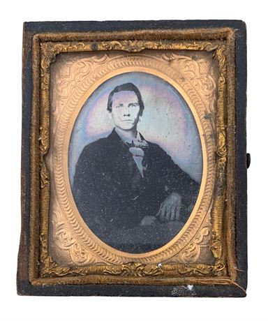 1850s Victorian Gentleman Ambrotype, Partially Cased Photograph
