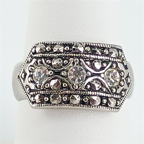 Marcasite Silver Ring with 3 CZ Accent Stones