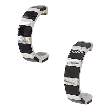 MARK WASSERMAN SAMARA Sterling Silver Black Onyx Open Hoop Stud Earrings