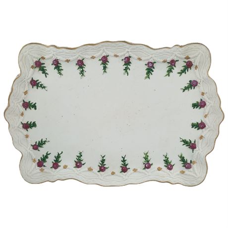 Vintage Porcelain Rose-Decorated Serving Tray with Gold Trim