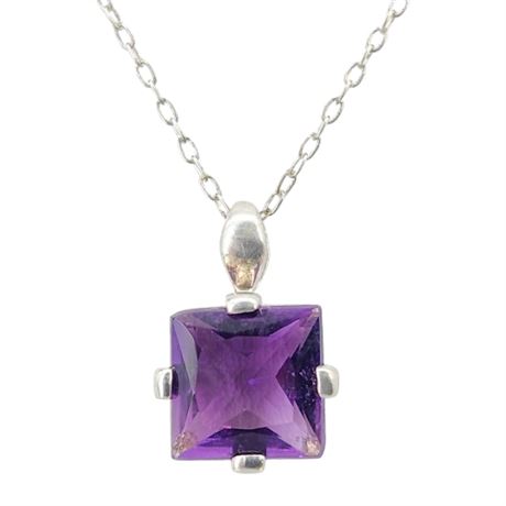 Signed JC Sterling Silver Purple Spinel Pendant Necklace