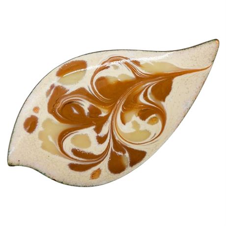 Signed INGA CARLSON Enamel on Copper Leaf Brooch