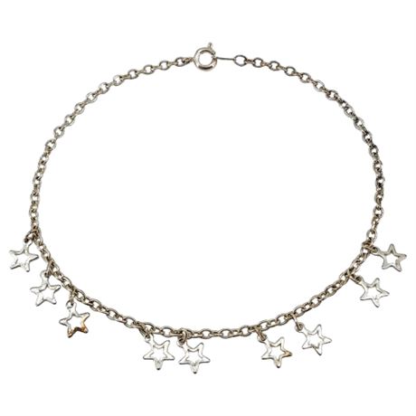 Vintage Silver Tone Star Charms Anklet/Ankle Bracelet