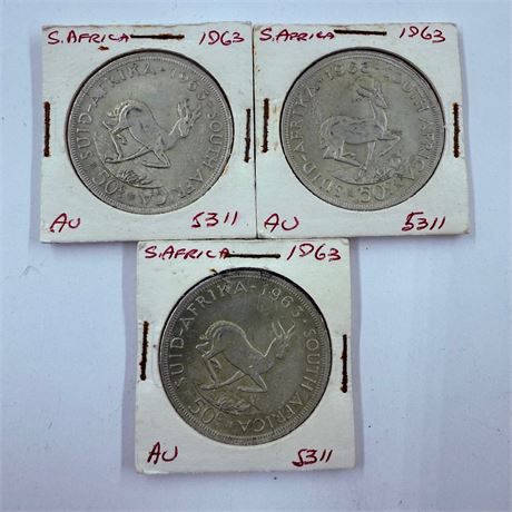 3x 1963 South Africa 5 Shillings
