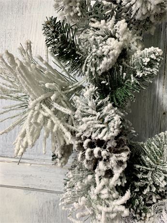 Large 20” Flocked Pine & Metal Snowflake Winter Wreath Decoration