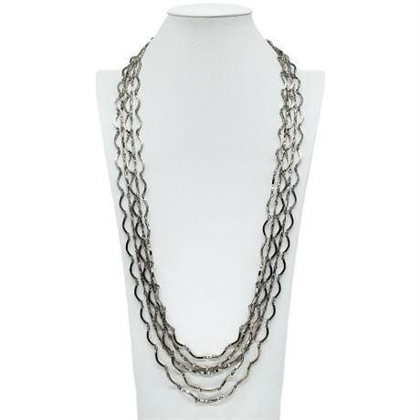 Vintage 5-Strand Silver Tone Statement Necklace