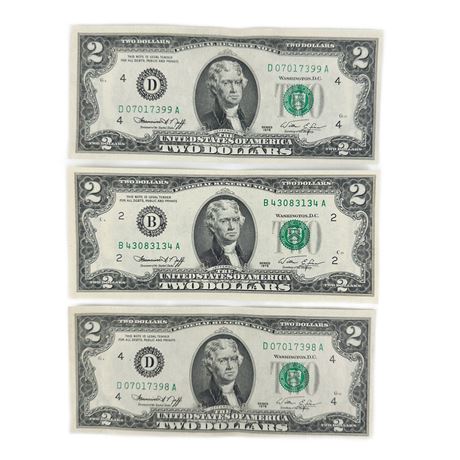 Lot of 3 Vintage $2 Bills