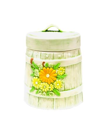 Vtg Atlantic Mold Glazed Ceramic Canister with Daisies