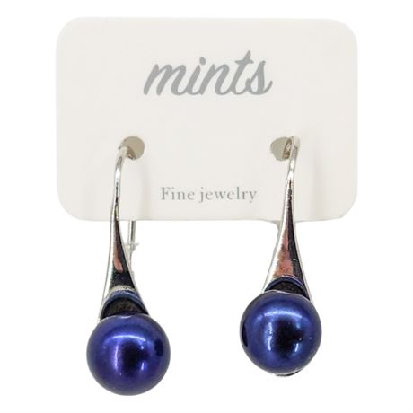New MINTS Sterling Silver Deep Purple Freshwater Pearl Earrings