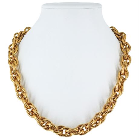 Signed Vintage NAPIER Textured Gold Tone Chunky Rope Chain Necklace