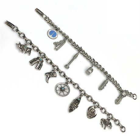Vintage Southwestern Silver Tone Charm Bracelet & Cedar Point Souvenir Bracelet