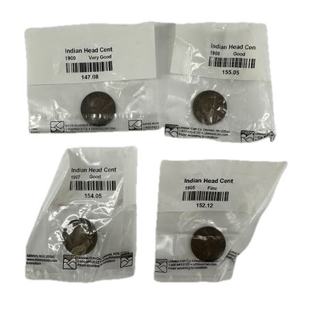 Lot of 4 Assorted Sealed Indian Head Pennies