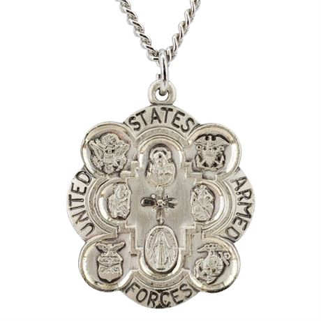 Vintage THEDA Sterling Silver US Armed Forces St. Christopher Medal