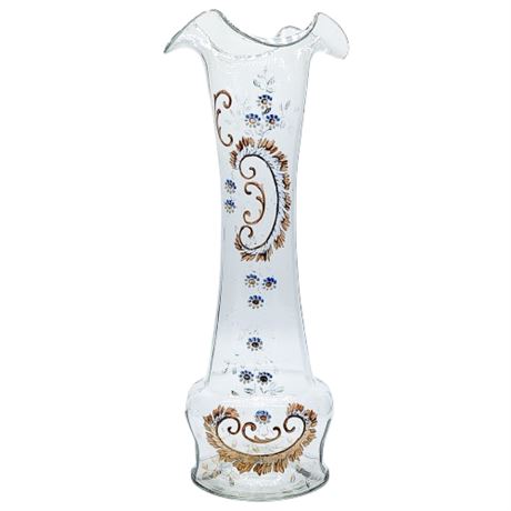 Antique Hand Blown Hand Painted 16" Optic Glass Vase