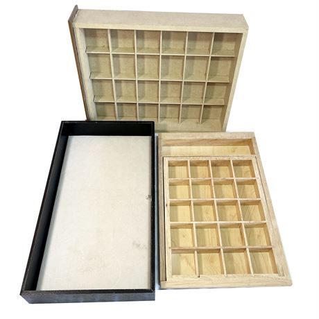 Black Jewelry Display Tray w White Liner & Expandable Wood Jewelry Tray
