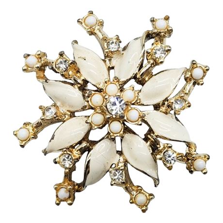 Vintage Enamel & Rhinestone Flower Brooch