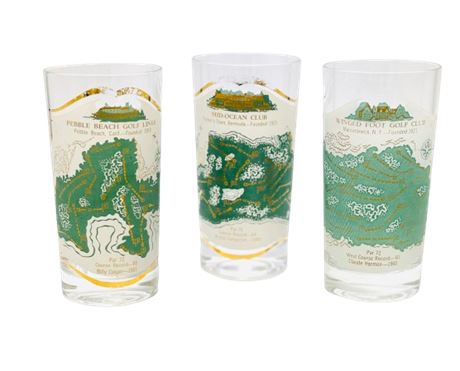 MCM Gold Course Highball Glasses (3) Pebble Beach, Mid Ocean, Merion