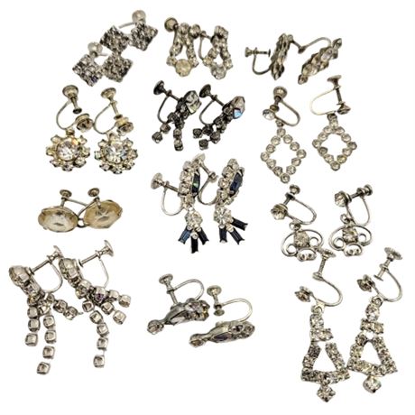 Lot of 12 Rhinestone Screw Back Earrings