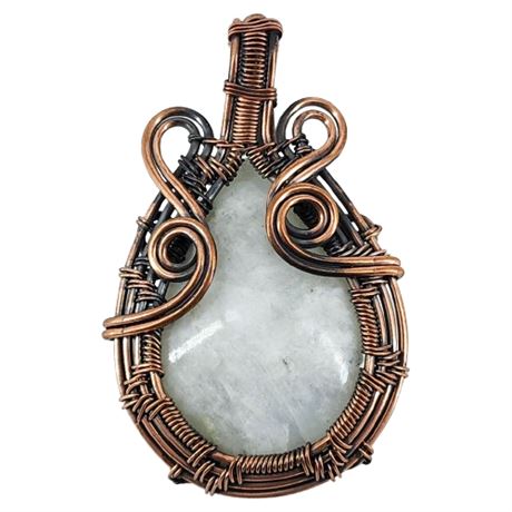 Artisan Made Copper Wire Wrapped Moonstone Gemstone Pendant
