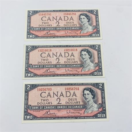 3 UNC 1954 Canada $2 Bills