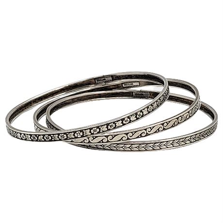 Three Thin Sterling Silver Bangle Bracelets