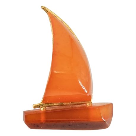 Vintage Soviet Era Baltic Amber Sailboat Brooch