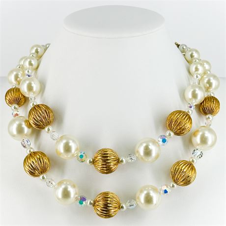 Vintage Double Strand Graduated Beaded Necklace